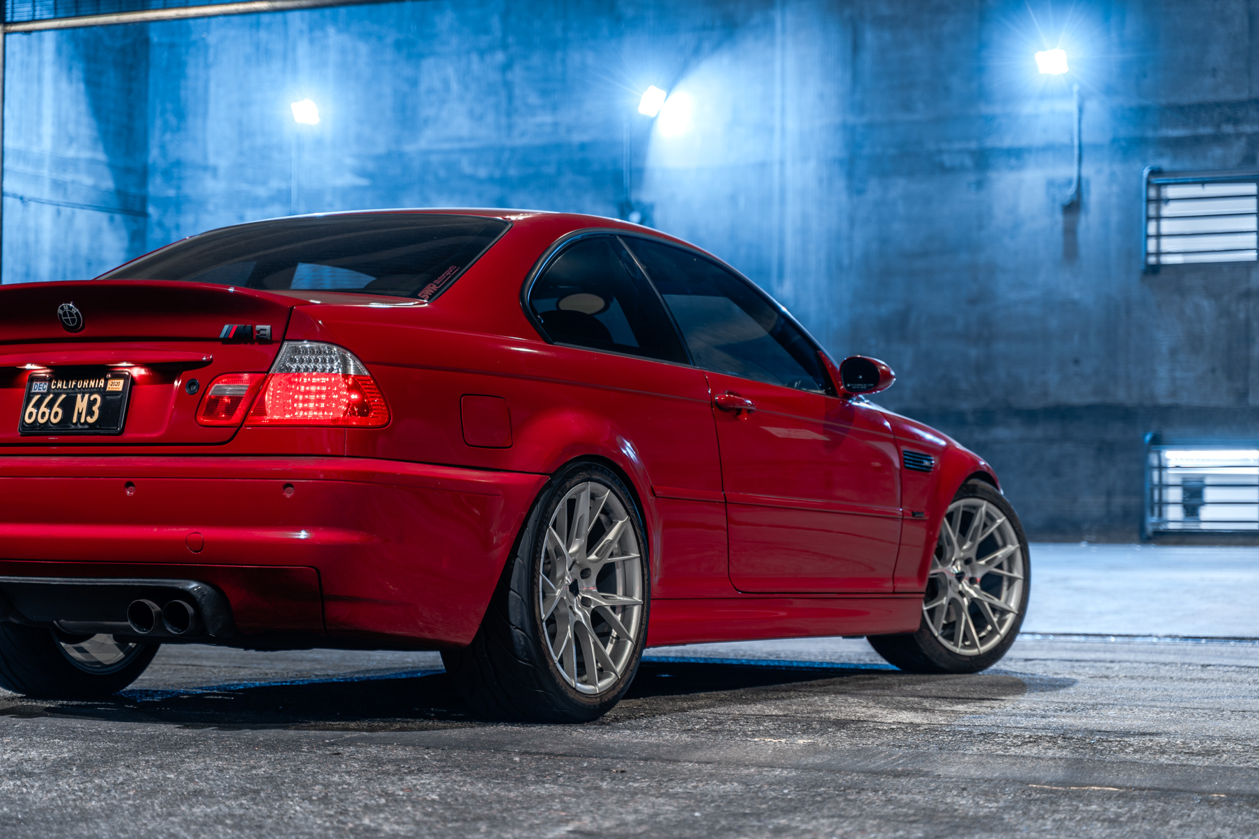 A 2004 BMW M3 E46 on 20 Inch Blaque Diamond BD-F18 Brushed Silver Wheels