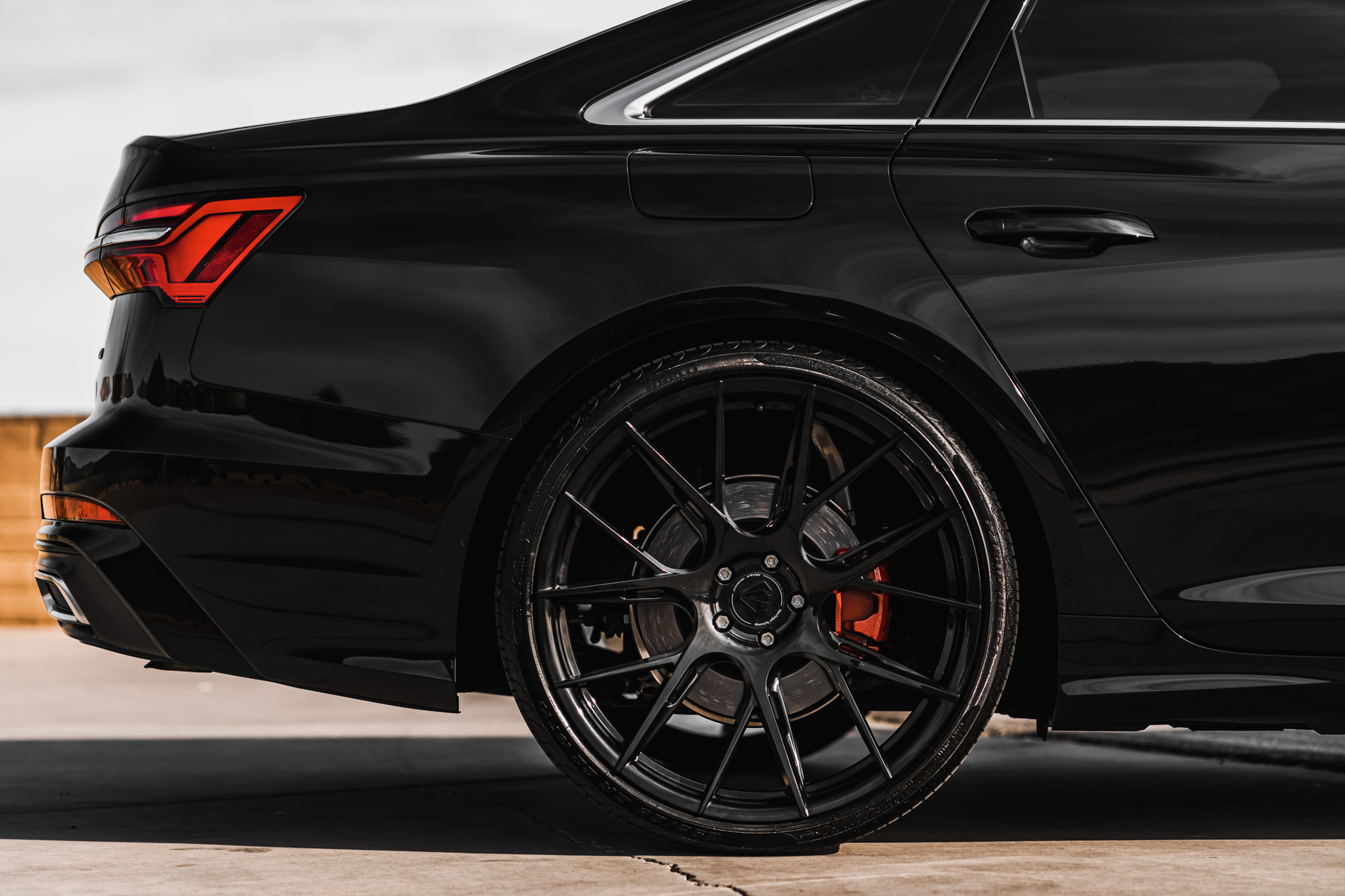 A 2019 Audi A6 on 20 Inch Blaque Diamond BD-F18 Gloss Black Wheels