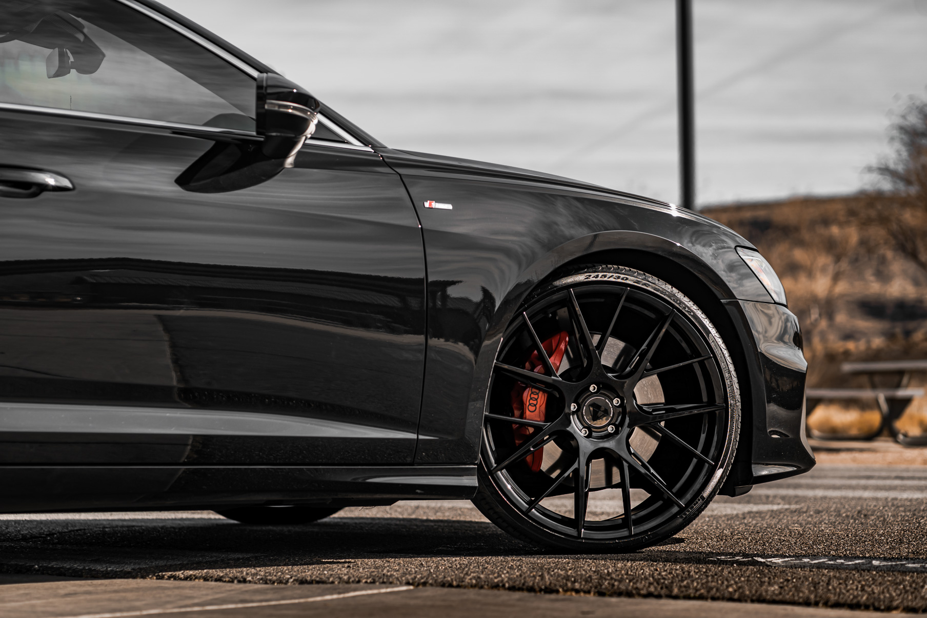 A 2019 Audi A6 on 20 Inch Blaque Diamond BD-F18 Gloss Black Wheels