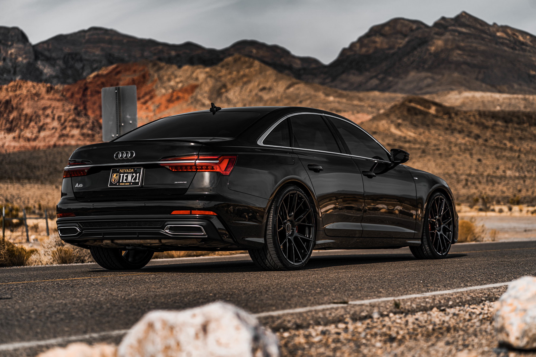 A 2019 Audi A6 on 20 Inch Blaque Diamond BD-F18 Gloss Black Wheels