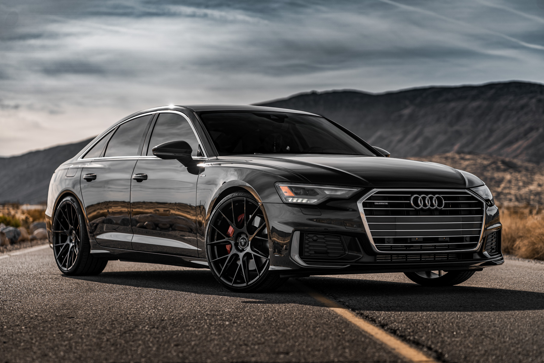 A 2019 Audi A6 on 20 Inch Blaque Diamond BD-F18 Gloss Black Wheels