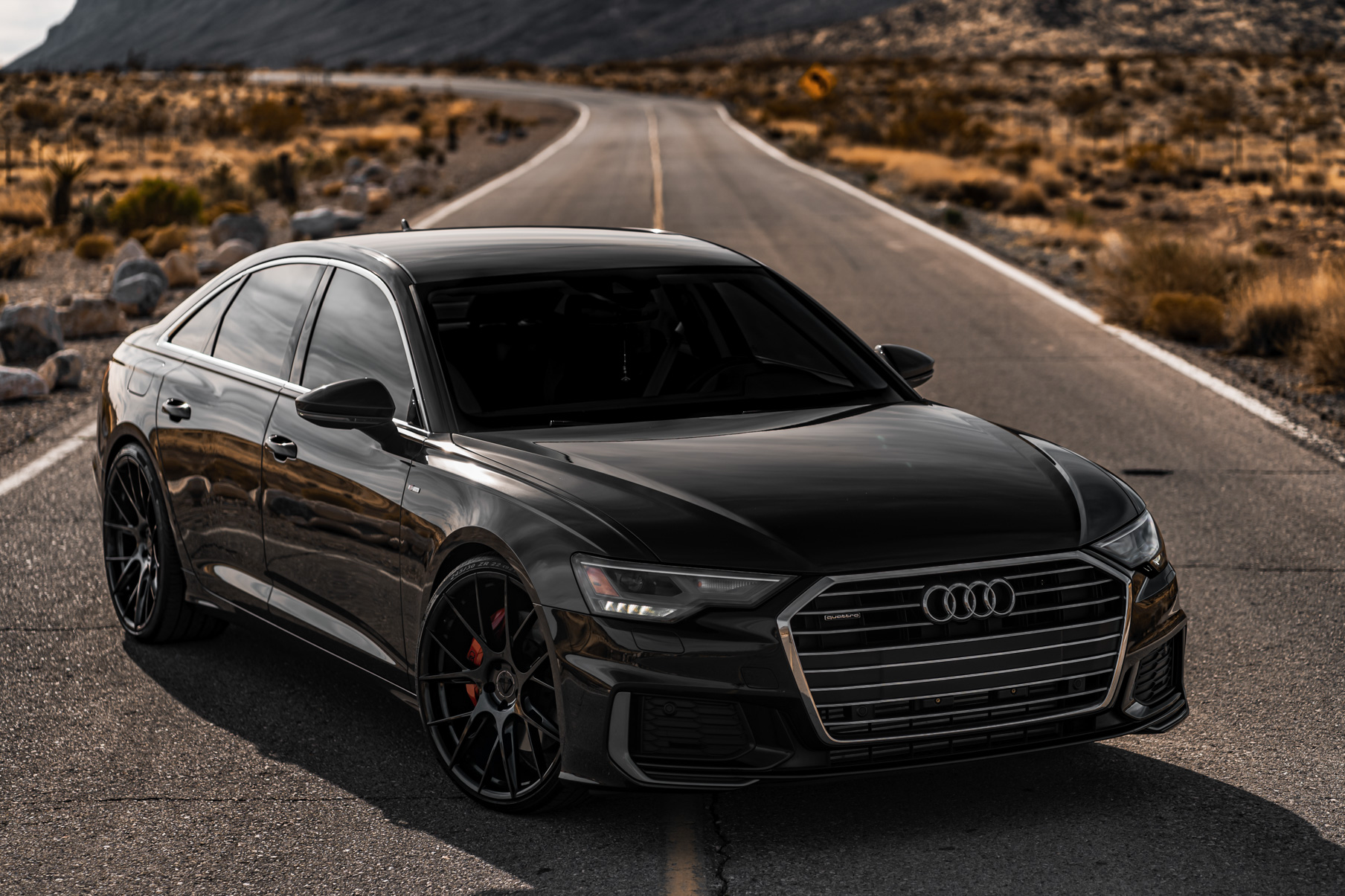 A 2019 Audi A6 on 20 Inch Blaque Diamond BD-F18 Gloss Black Wheels