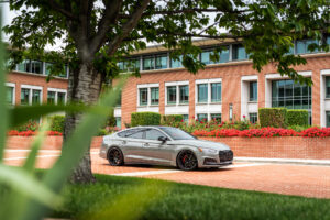 A Nardo Grey 2018 Audi S5 on 20 Inch Blaque Diamond BD-F18 Gloss Black Wheels
