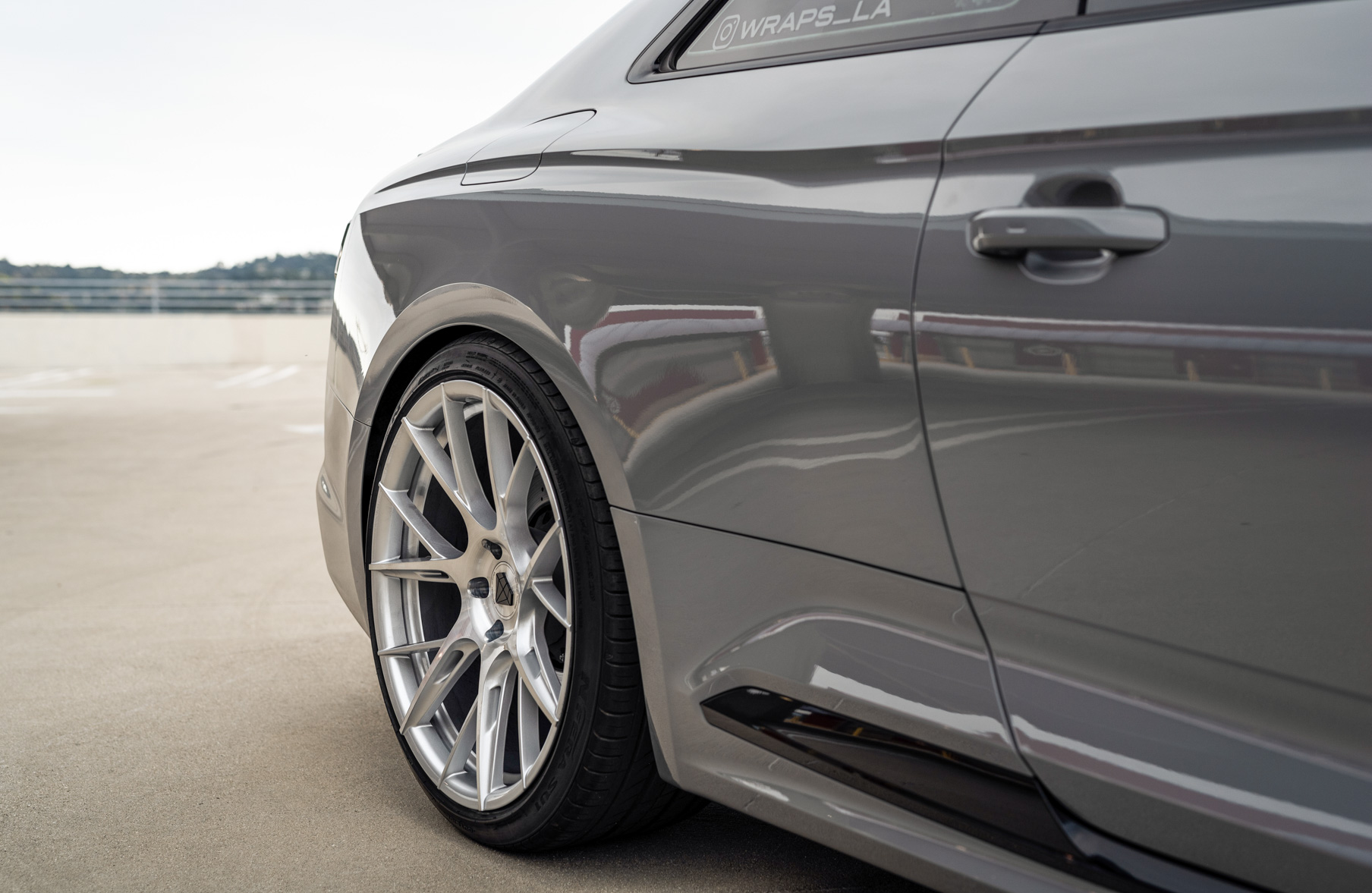A 2018 Audi RS5 on 20 Inch Blaque Diamond BD-F18 Brushed Silver Wheels