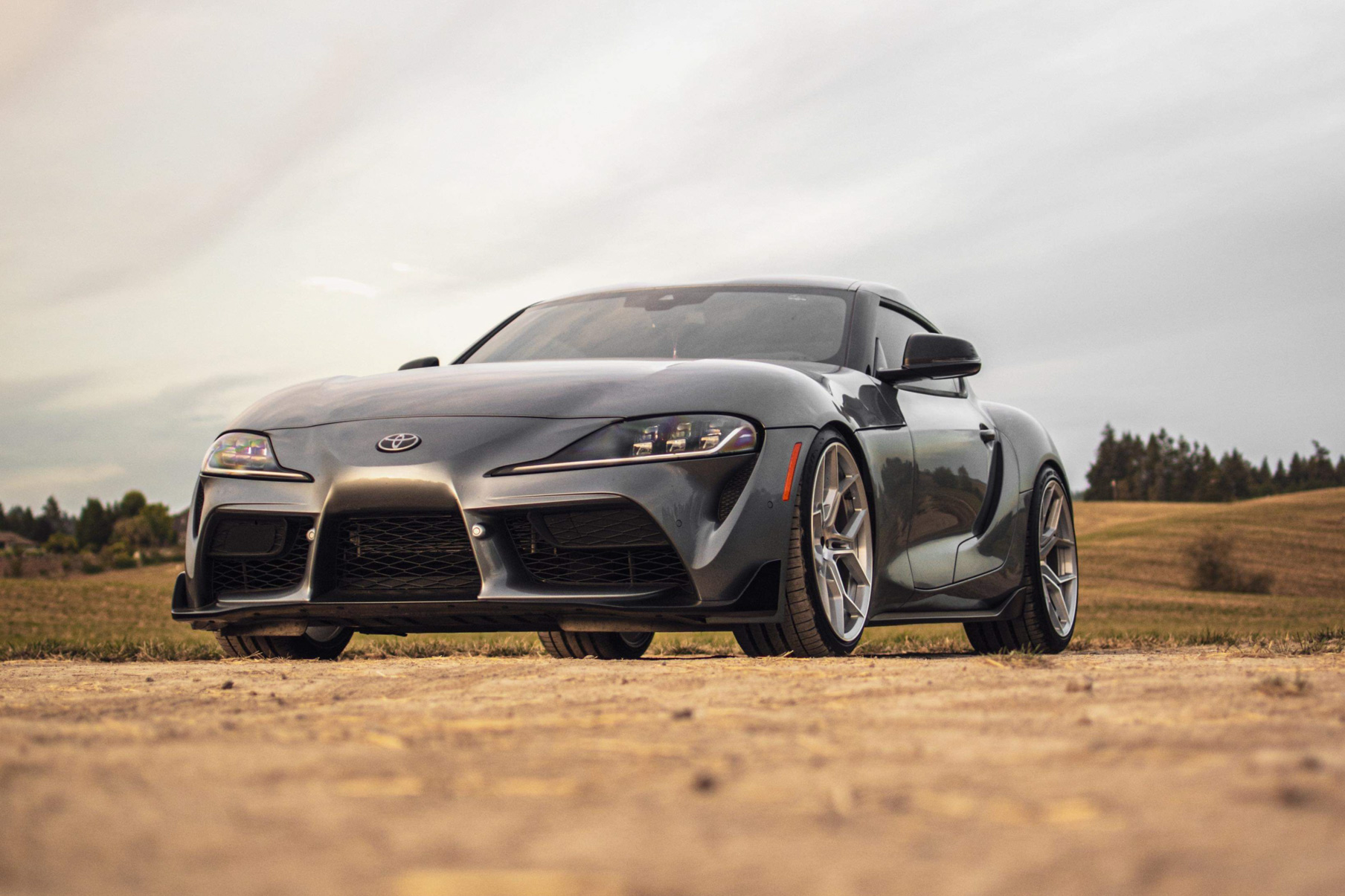 A 2020 Toyota Supra on 20 Inch Blaque Diamond BD-F25 Brushed Silver Wheels