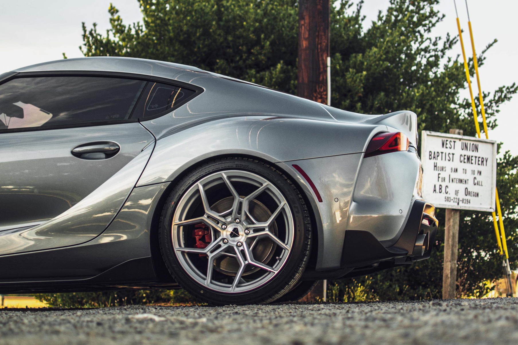 A 2020 Toyota Supra on 20 Inch Blaque Diamond BD-F25 Brushed Silver Wheels