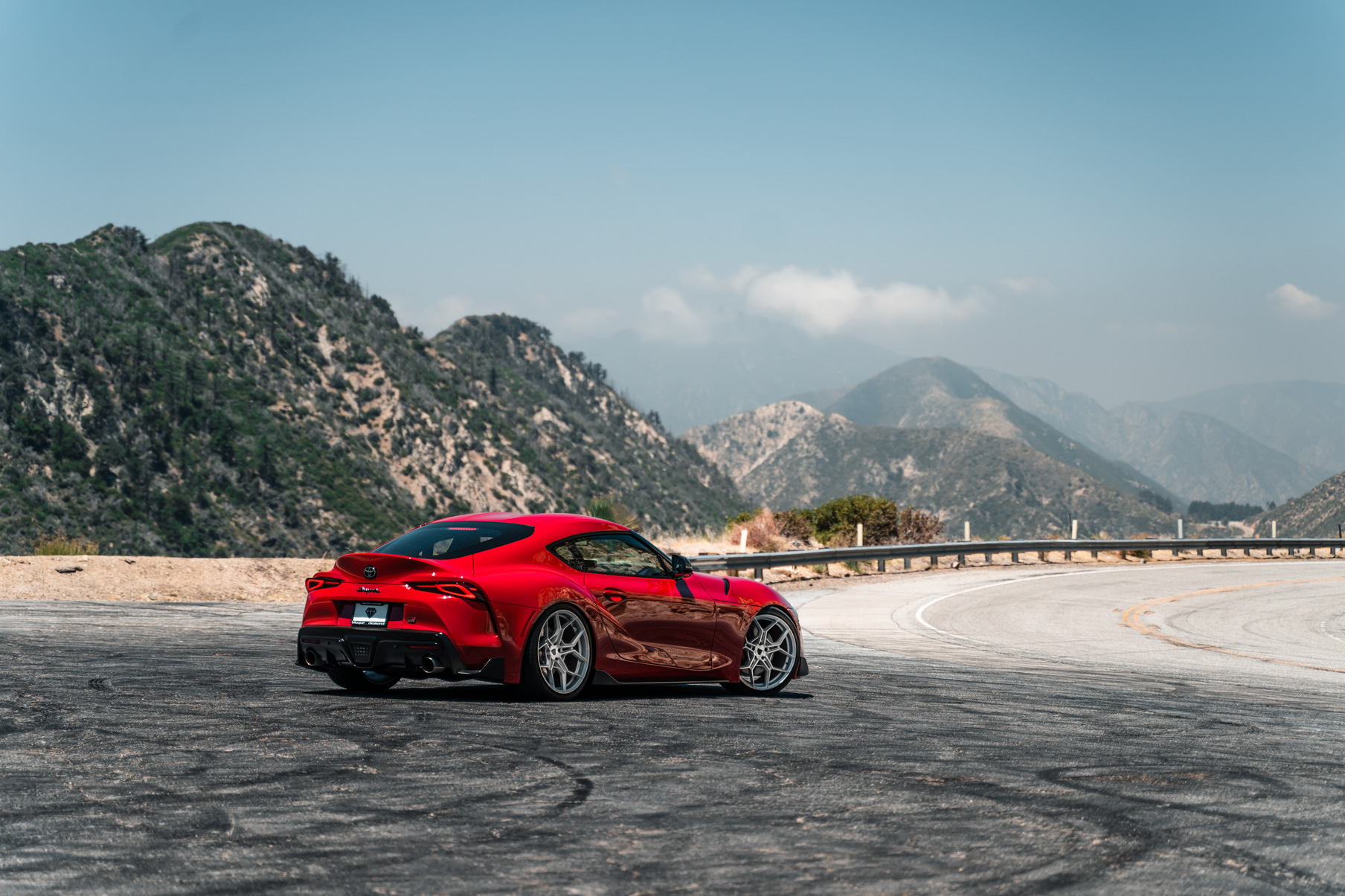 A 2020 Toyota Supra on 20 Inch Blaque Diamond BD-F25 Brushed Silver Wheels