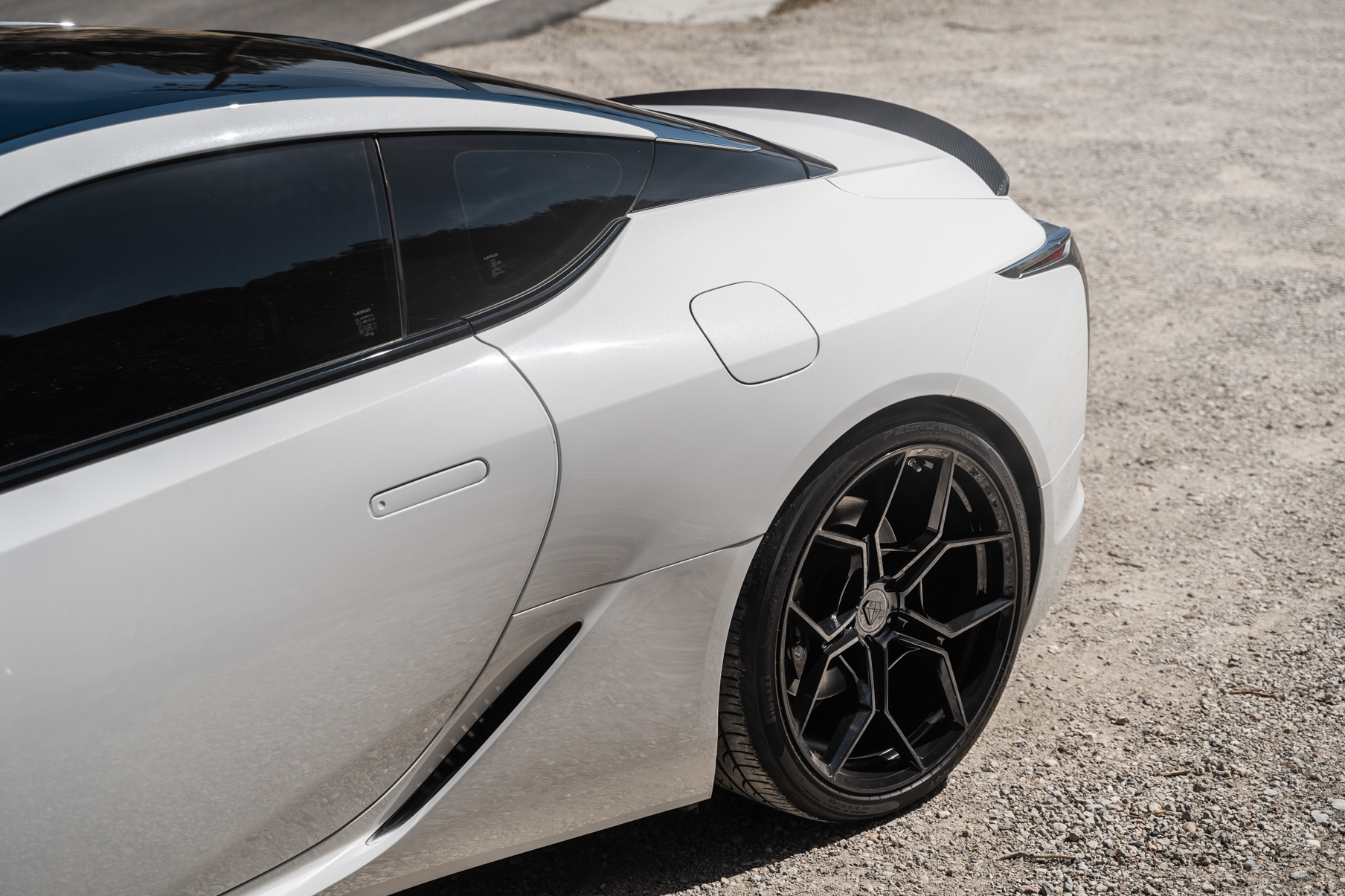 A 2018 Lexus LC500 on 20 Inch Blaque Diamond BD-F25 Gloss Black Wheels