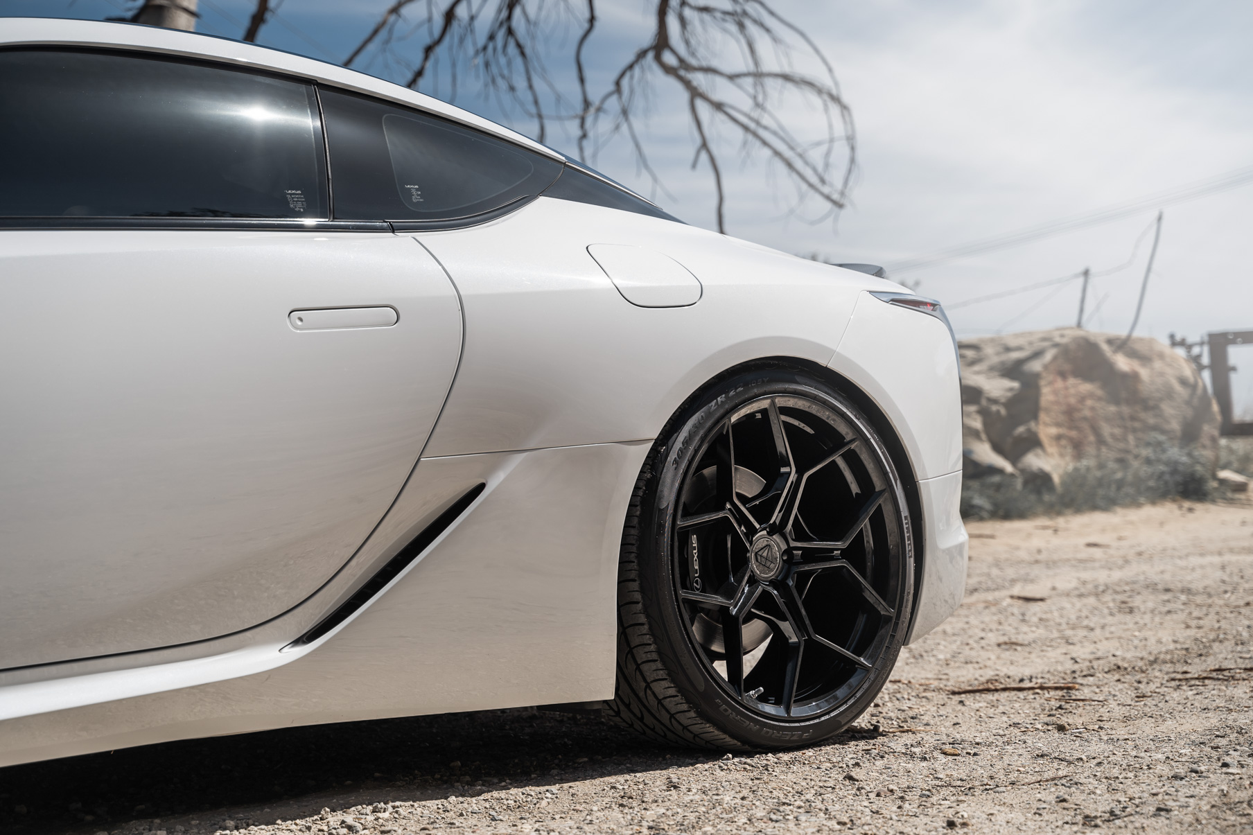 A 2018 Lexus LC500 on 20 Inch Blaque Diamond BD-F25 Gloss Black Wheels