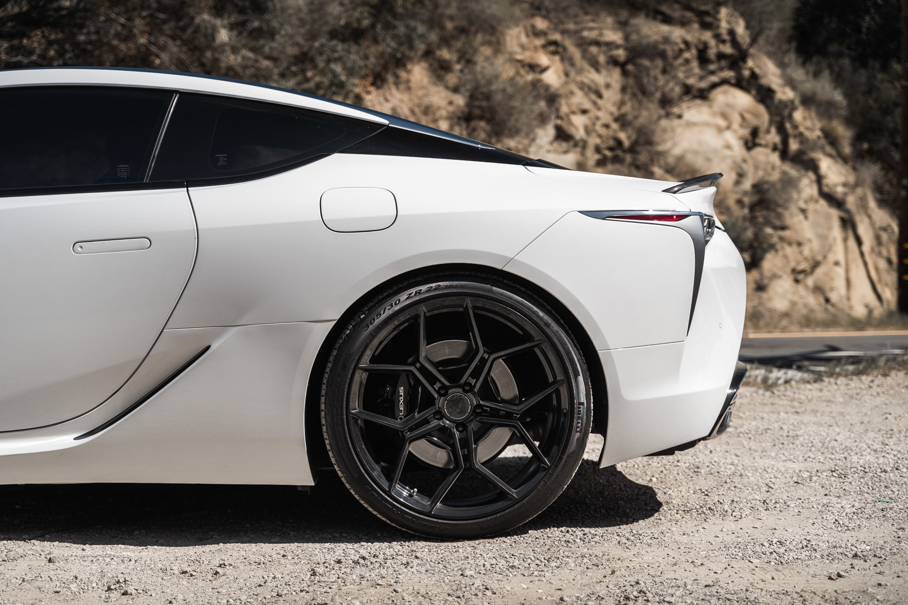 A 2018 Lexus LC500 on 20 Inch Blaque Diamond BD-F25 Gloss Black Wheels