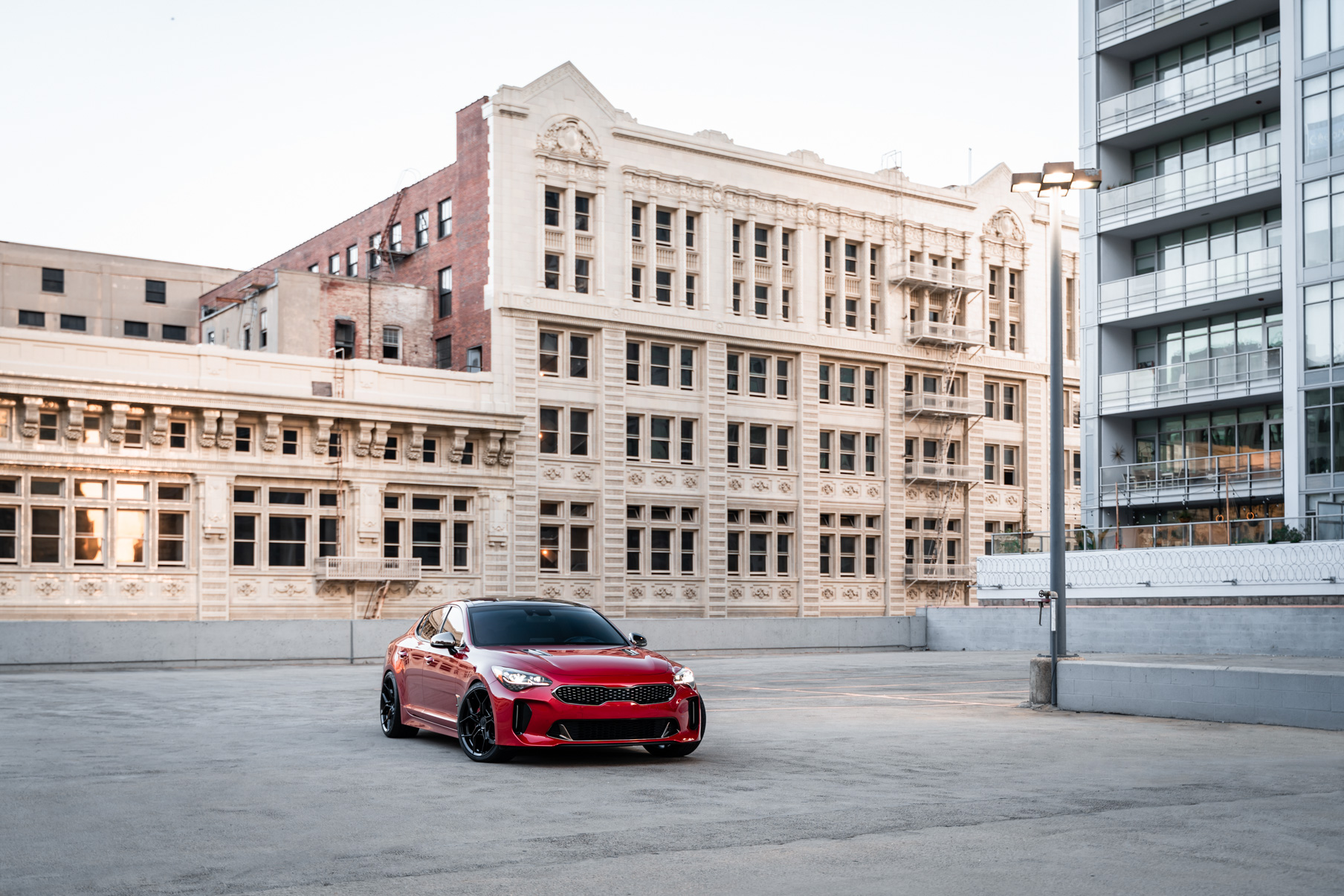 A 2019 Kia Stinger GT on 20 Inch Blaque Diamond BD-F25 Gloss Black Wheels