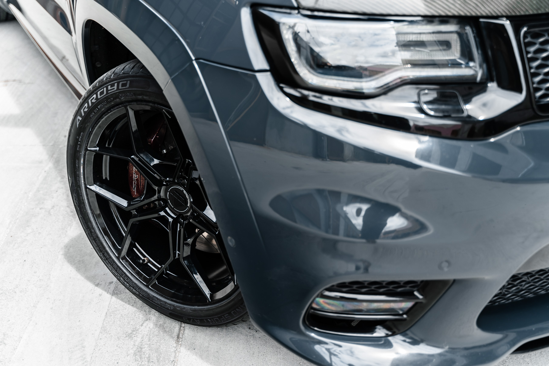 A 2018 Jeep SRT 8 on 20 Inch Blaque Diamond BD-F25 Gloss Black Wheels