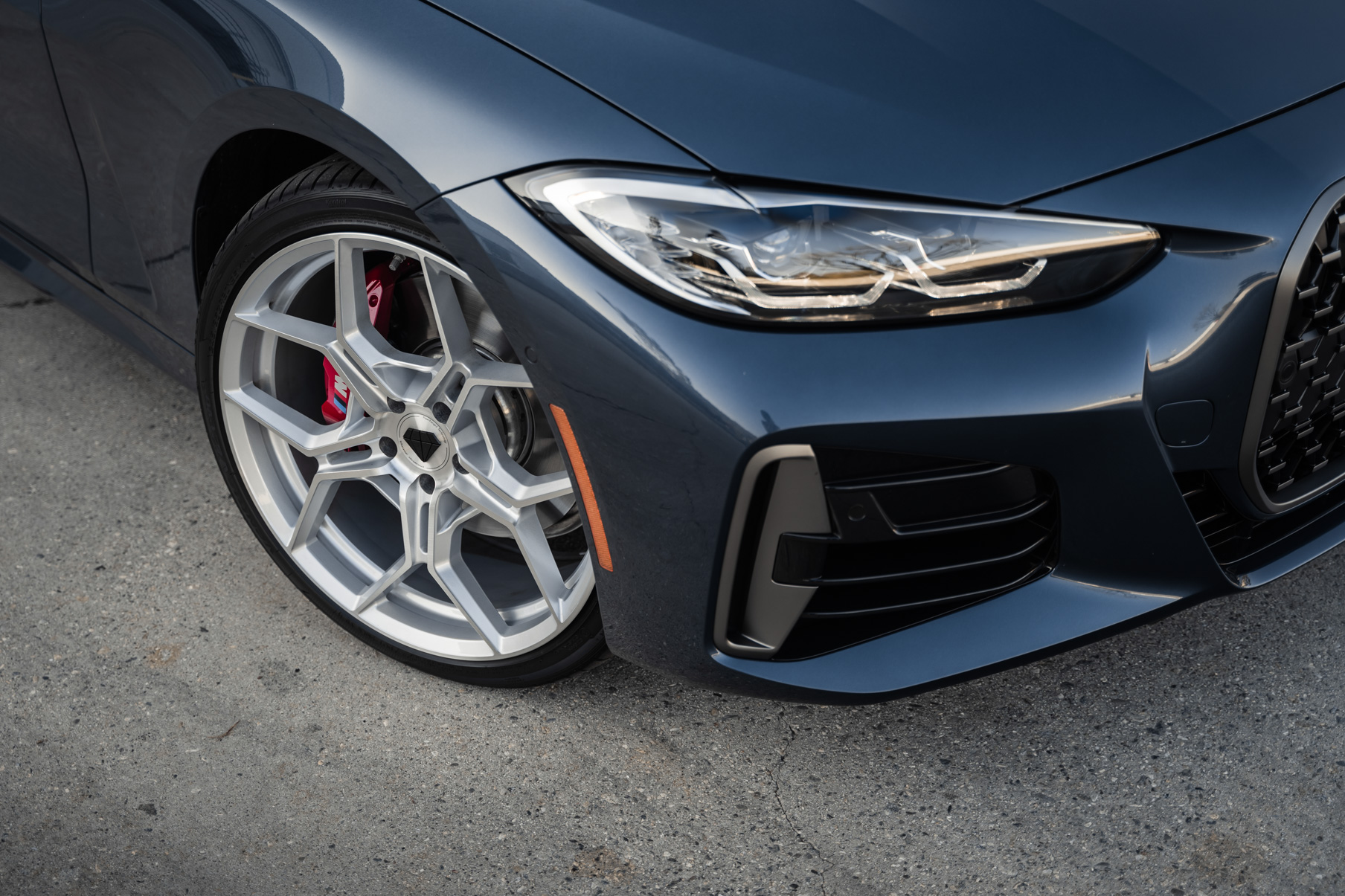 A 2021 BMW M440i on 20 Inch Blaque Diamond BD-F25 Brushed Silver Wheels