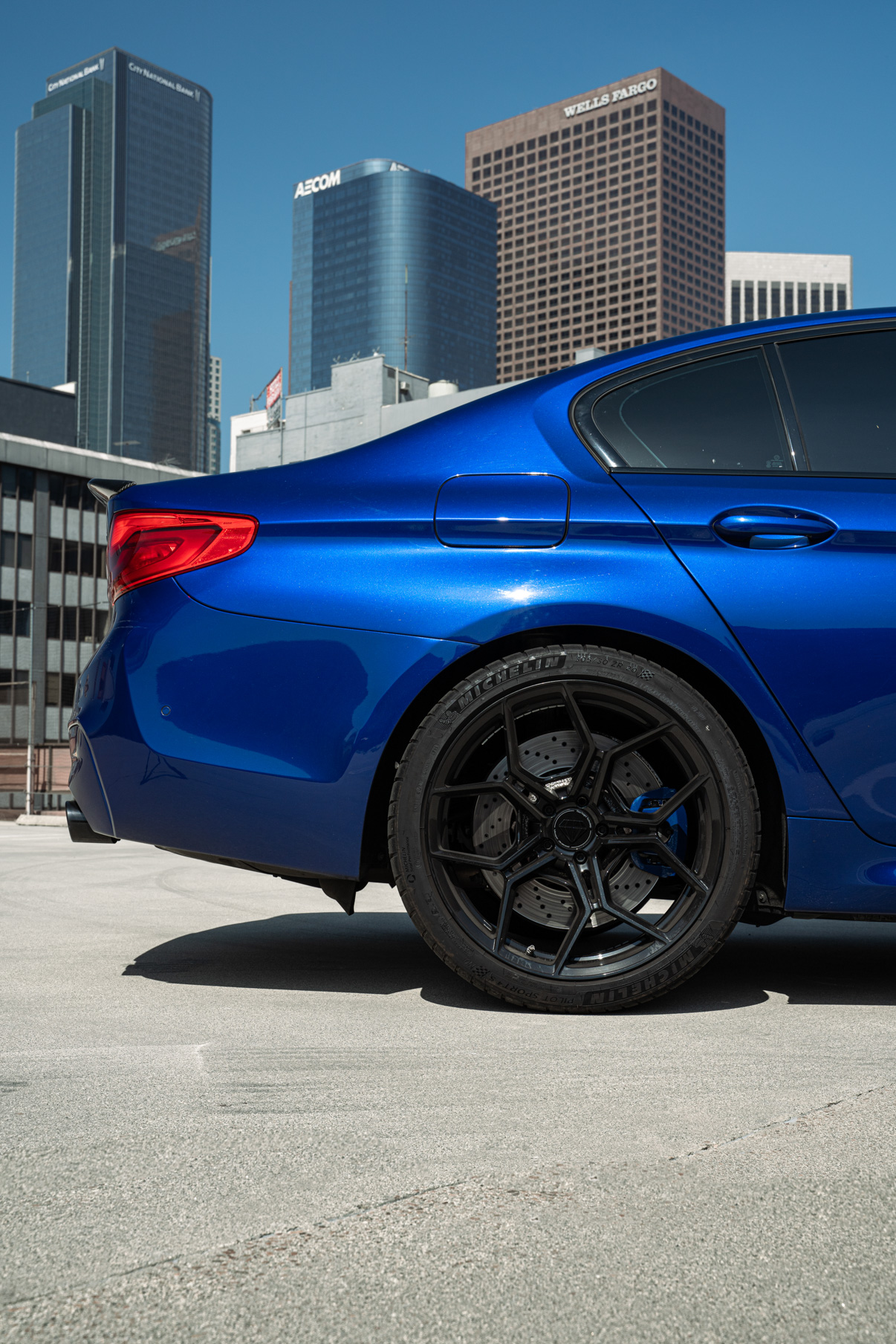 A 2020 BMW M5 on 20 Inch Blaque Diamond BD-F25 Gloss Black Wheels