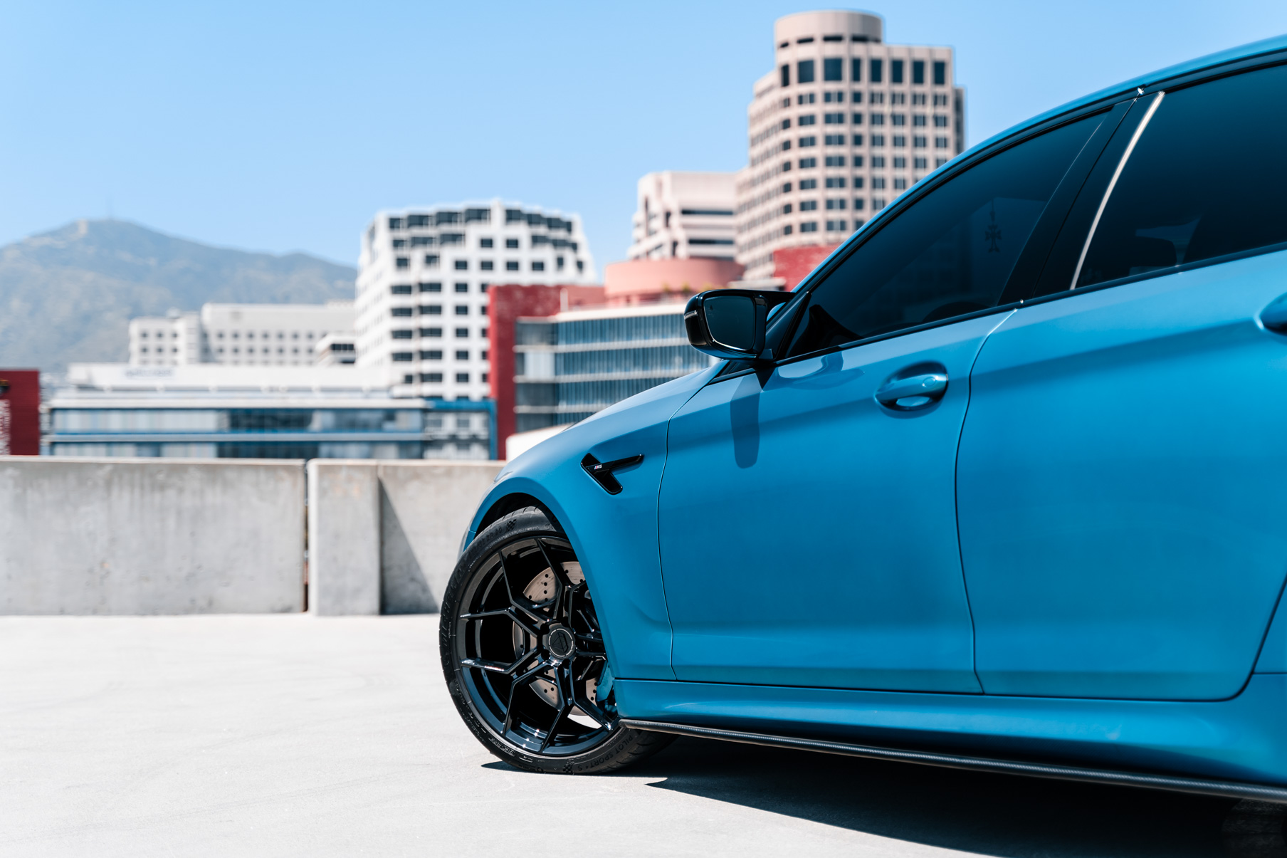 A 2020 BMW M5 on 20 Inch Blaque Diamond BD-F25 Gloss Black Wheels