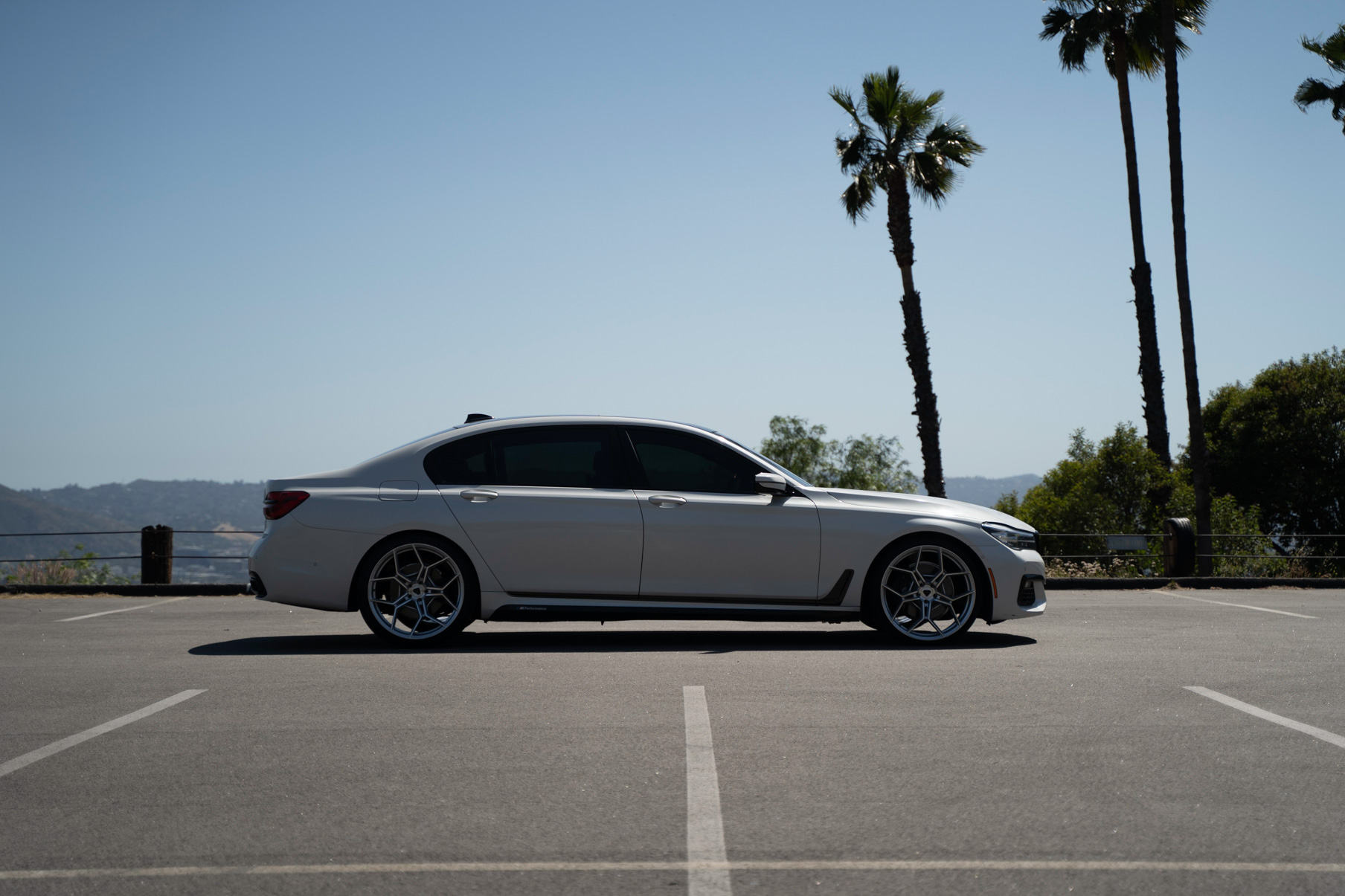 A 2020 BMW 7 Series on Blaque Diamond BD-F25 Brushed Silver Wheels