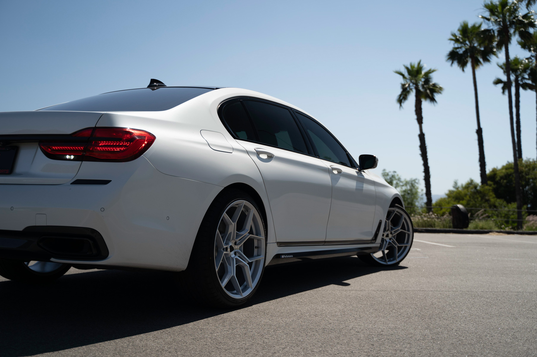 A 2020 BMW 7 Series on Blaque Diamond BD-F25 Brushed Silver Wheels