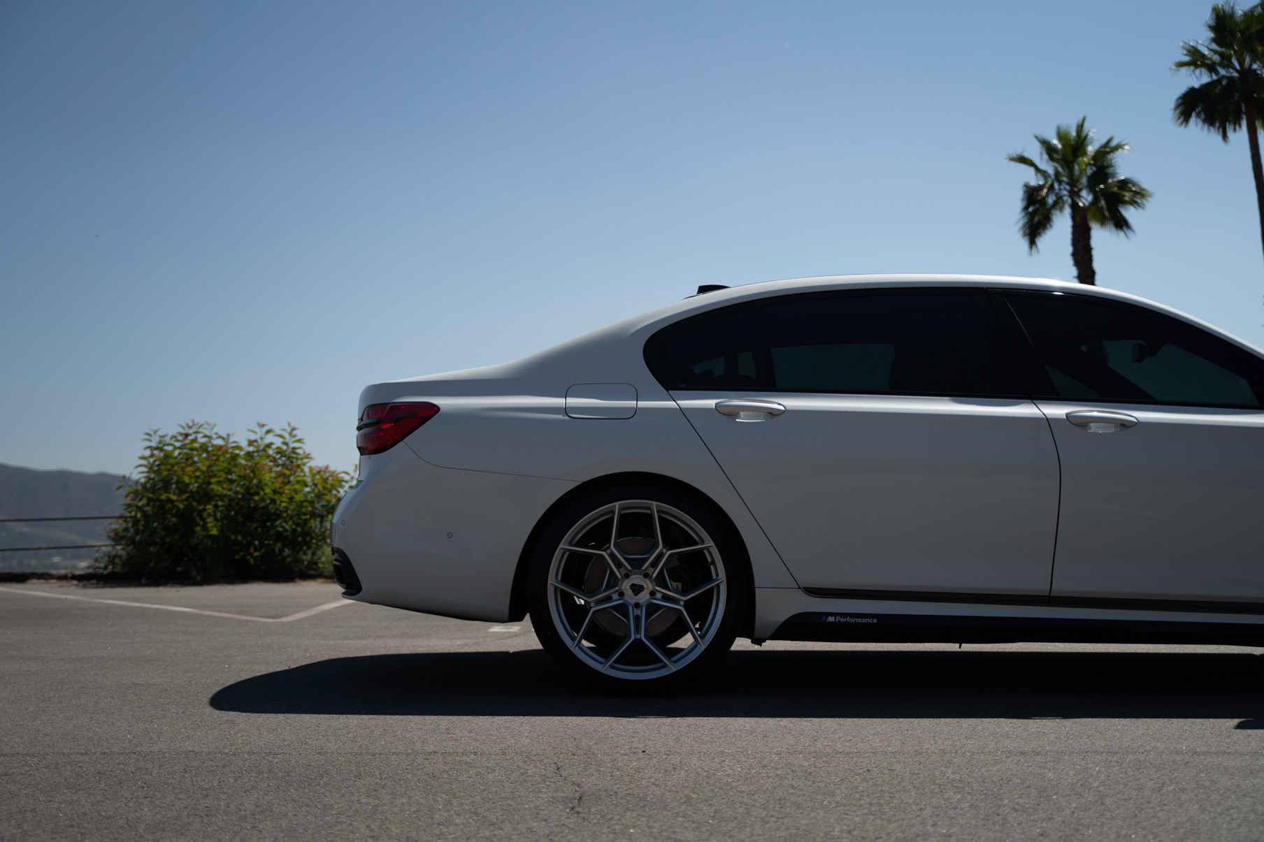 A 2020 BMW 7 Series on Blaque Diamond BD-F25 Brushed Silver Wheels