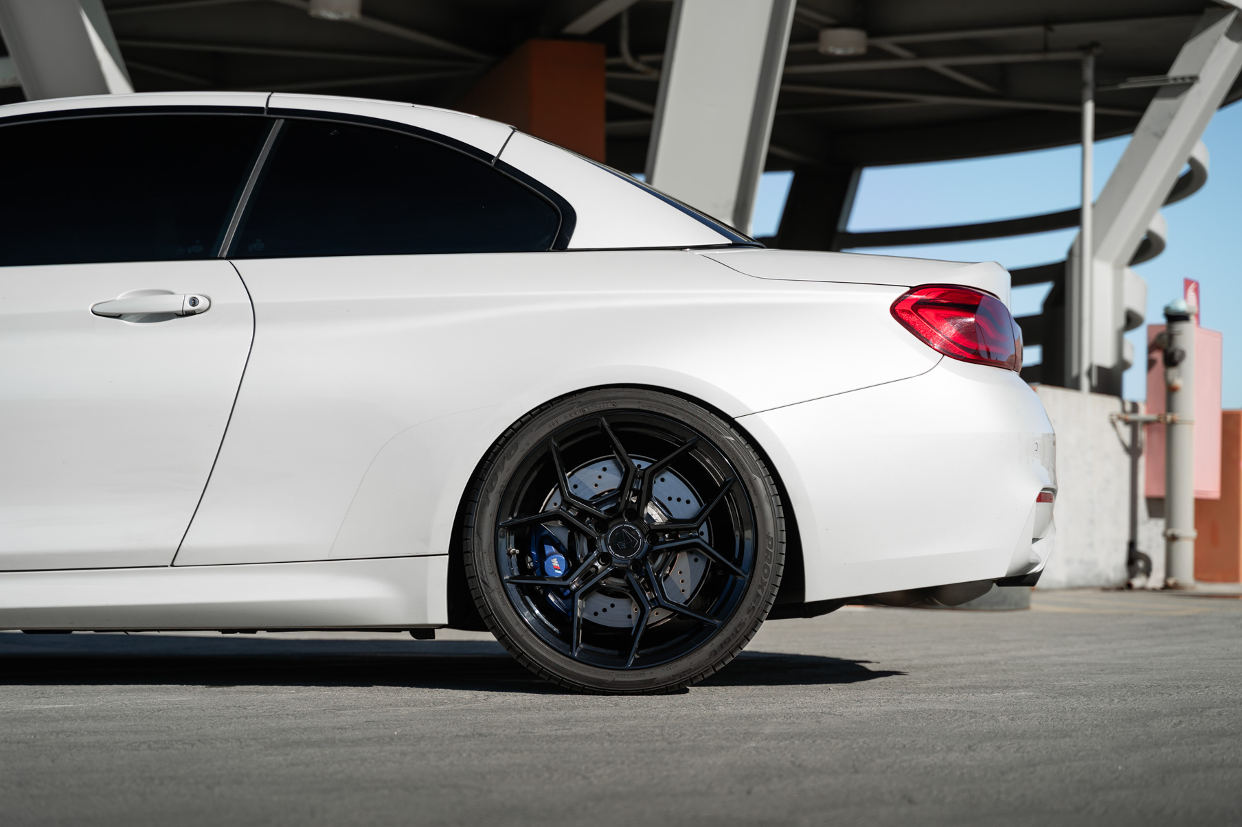 A 2018 BMW M4 on 20 Inch Blaque Diamond BD-F25 Gloss Black Wheels