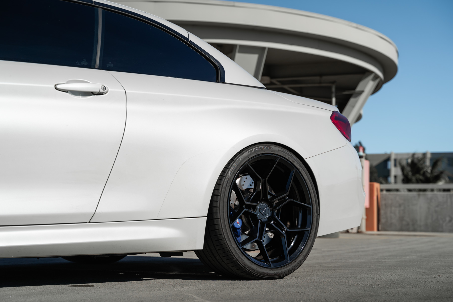 A 2018 BMW M4 on 20 Inch Blaque Diamond BD-F25 Gloss Black Wheels