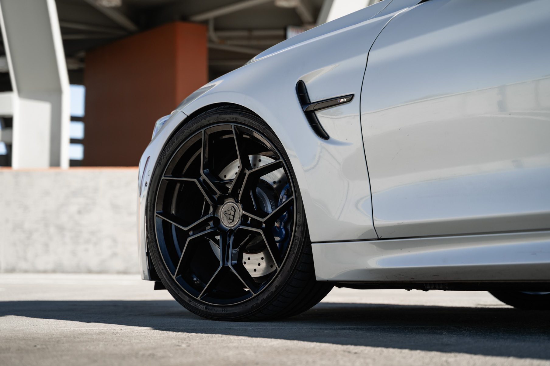 A 2018 BMW M4 on 20 Inch Blaque Diamond BD-F25 Gloss Black Wheels