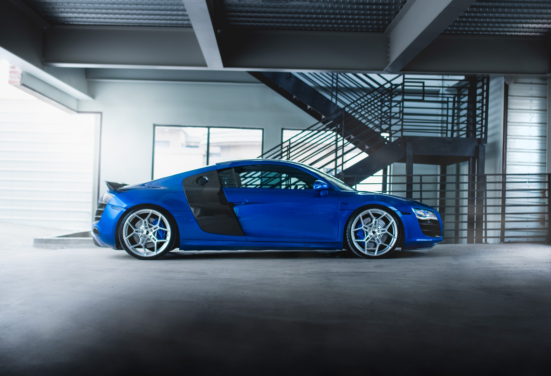 A 2010 Audi R8 V10 on Blaque Diamond BD-F25 Brushed Silver Wheels