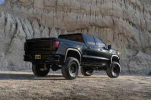 A 2022 GMC 1500 on 18 Inch Blaque Diamond BD-O801 Textured Black Wheels