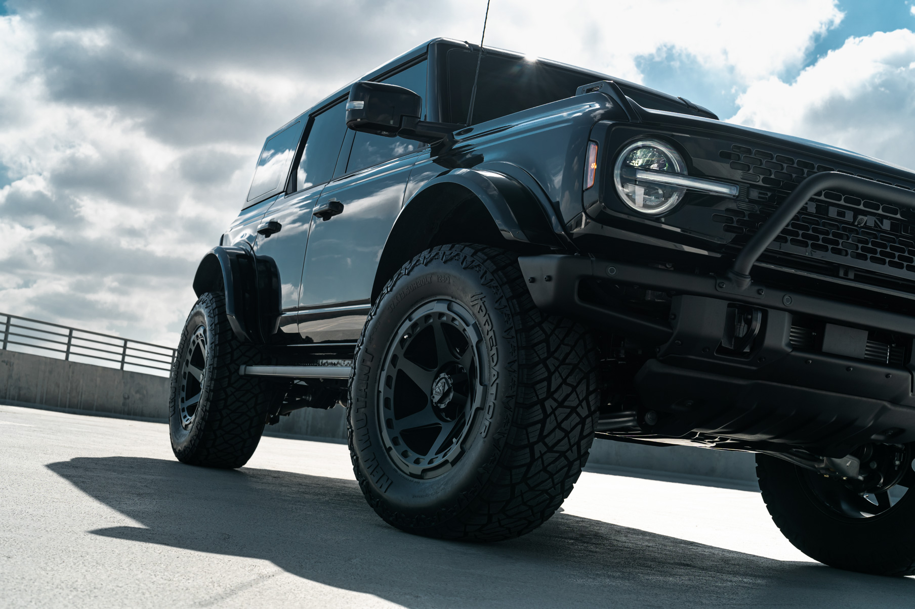 A 2022 Ford Bronco on Blaque Diamond BD-O728 Textured Black Wheels