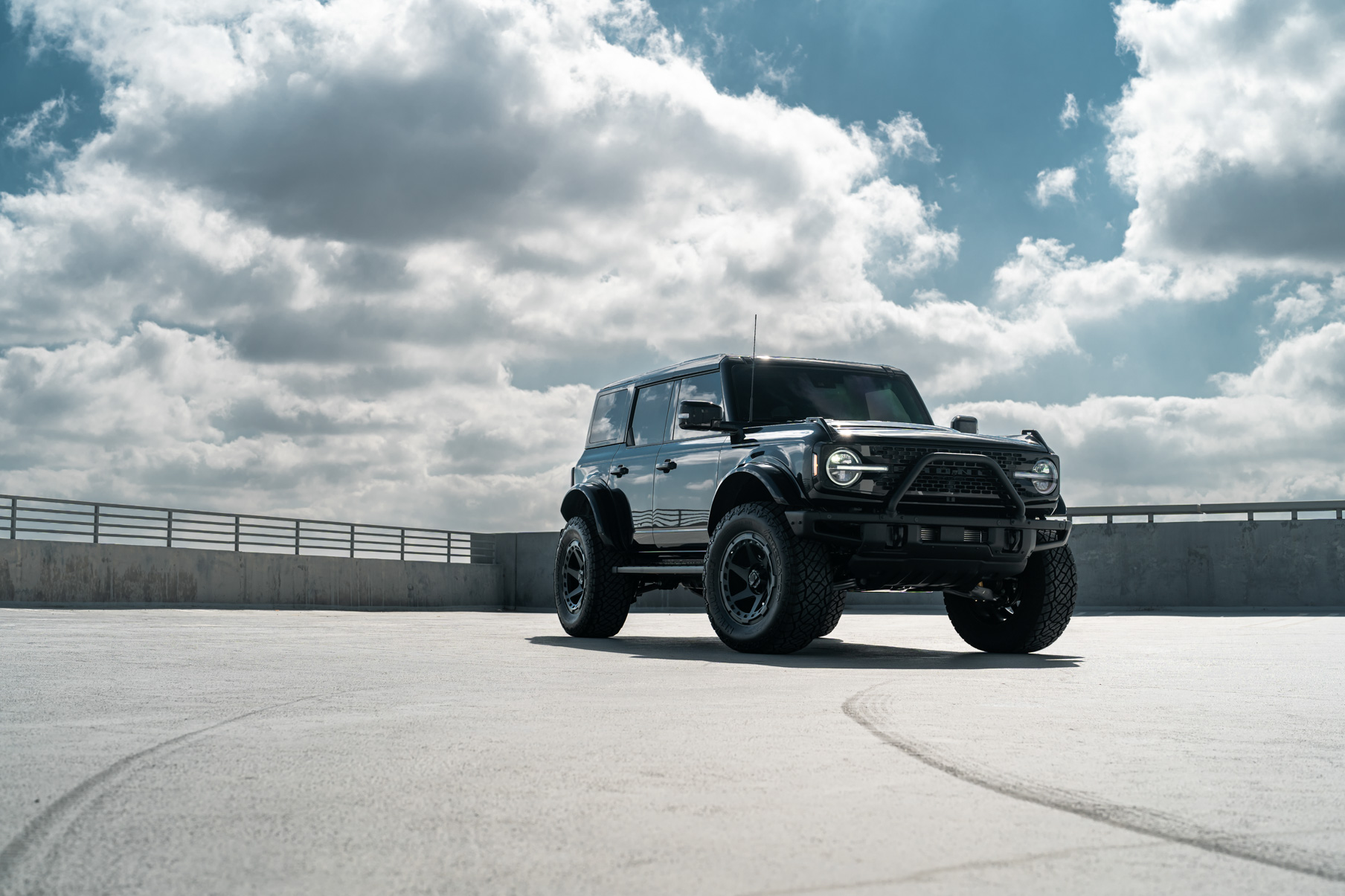 A 2022 Ford Bronco on Blaque Diamond BD-O728 Textured Black Wheels