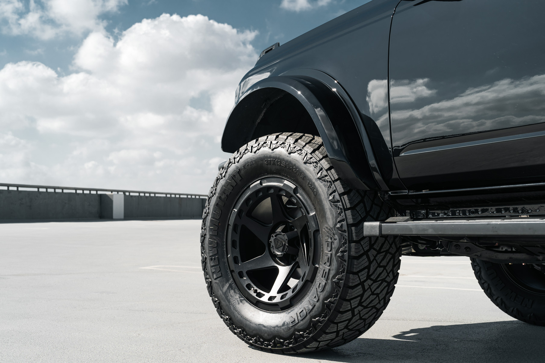A 2022 Ford Bronco on Blaque Diamond BD-O728 Textured Black Wheels