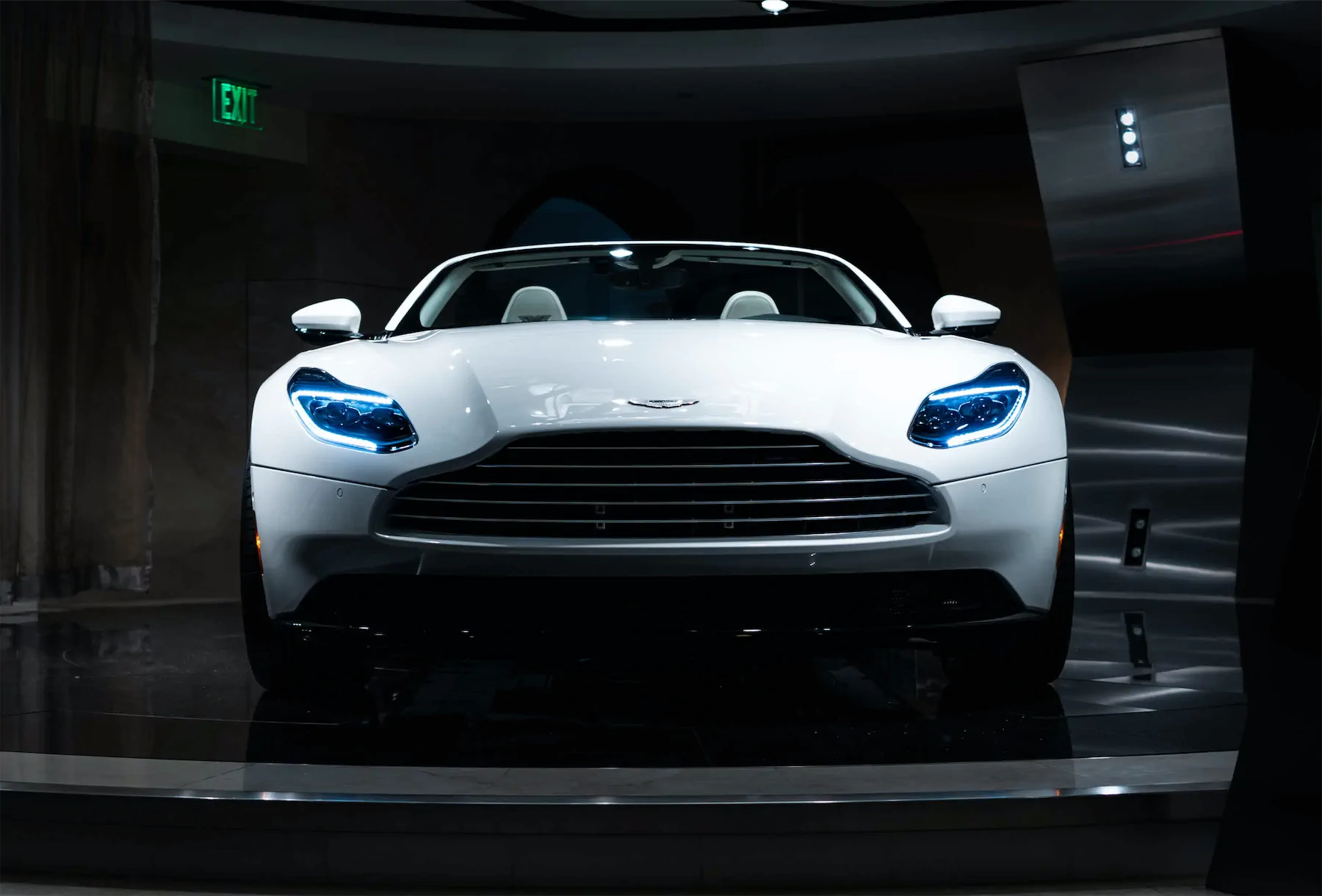 A 2017 Aston Martin DB11 on 20 Inch Blaque Diamond BD-23 Brushed Baby Blue Wheels