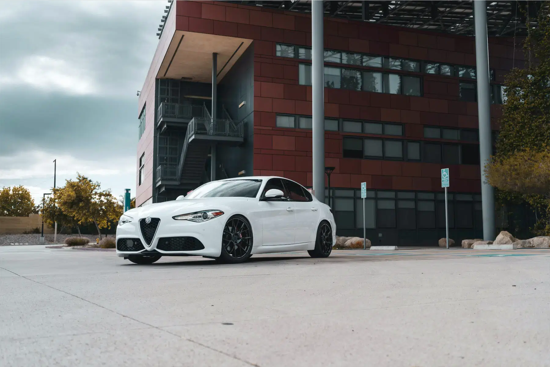 A 2018 Alfa Romeo Giulia on Blaque Diamond BD-F18 Gloss Black Wheels