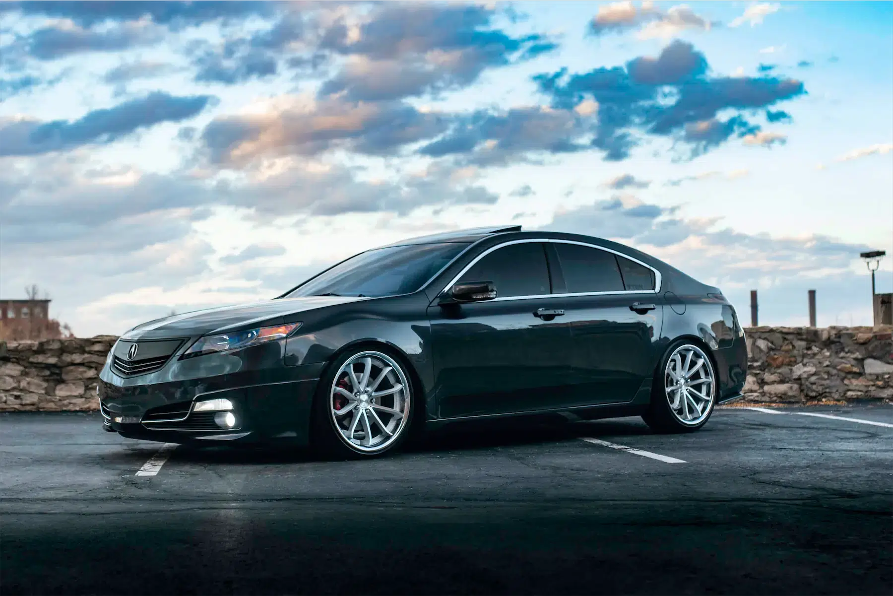 A 2012 Acura TL on Blaque Diamond BD-23 Silver Machined with Chrome Lip Wheels