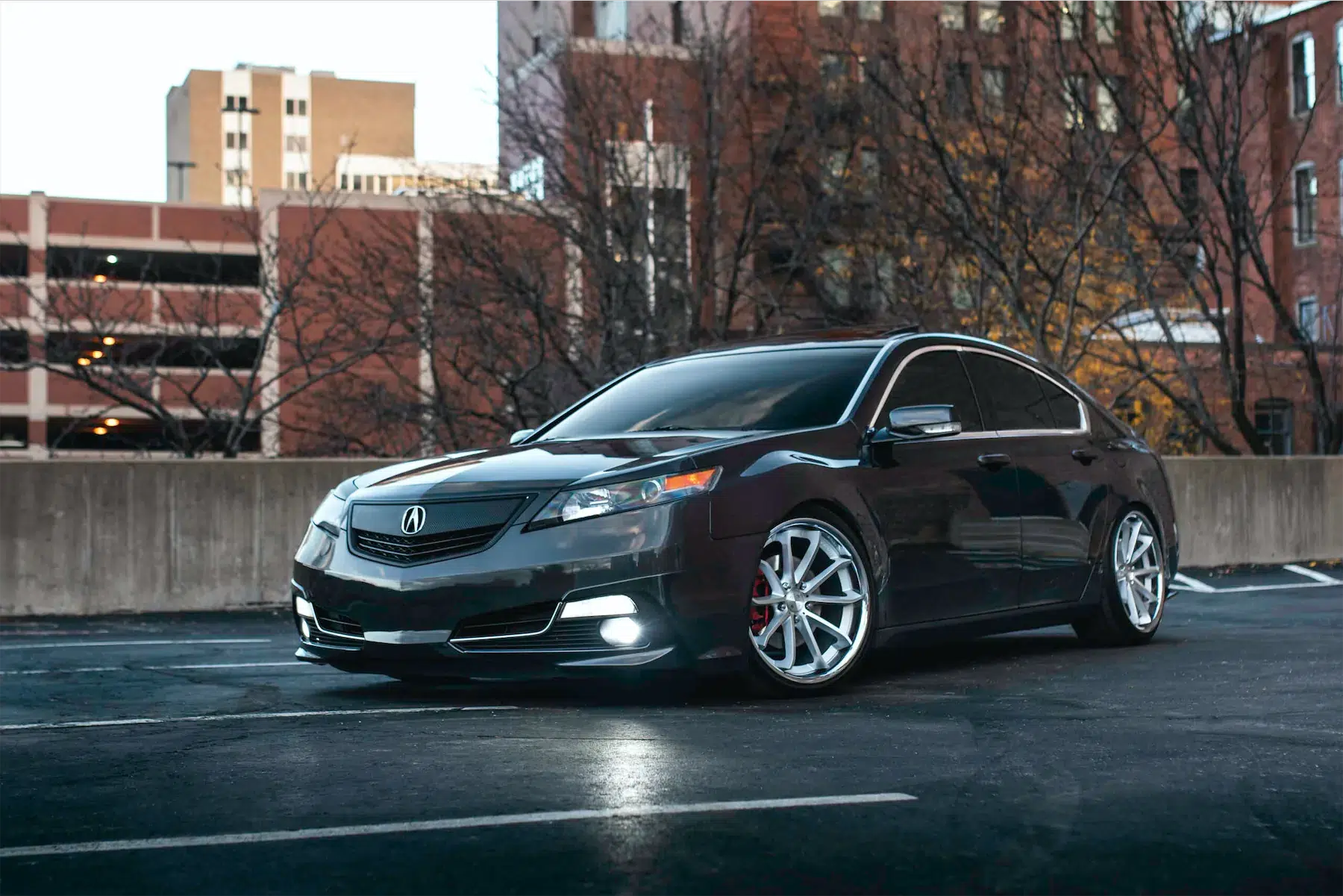 A 2012 Acura TL on Blaque Diamond BD-23 Silver Machined with Chrome Lip Wheels