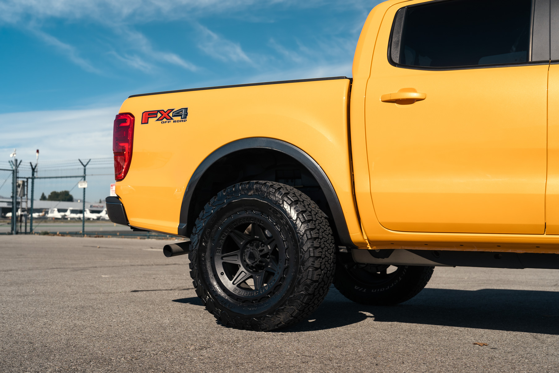 A 2022 Ford Ranger Lariat on Blaque Diamond BD-O102 Wheels in Textured Black