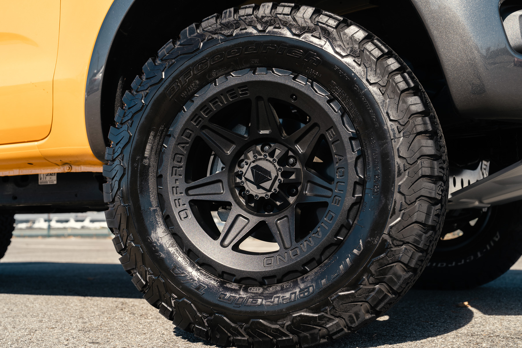 A 2022 Ford Ranger Lariat on Blaque Diamond BD-O102 Wheels in Textured Black