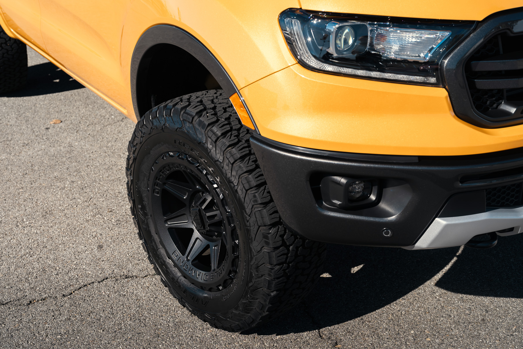 A 2022 Ford Ranger Lariat on Blaque Diamond BD-O102 Wheels in Textured Black