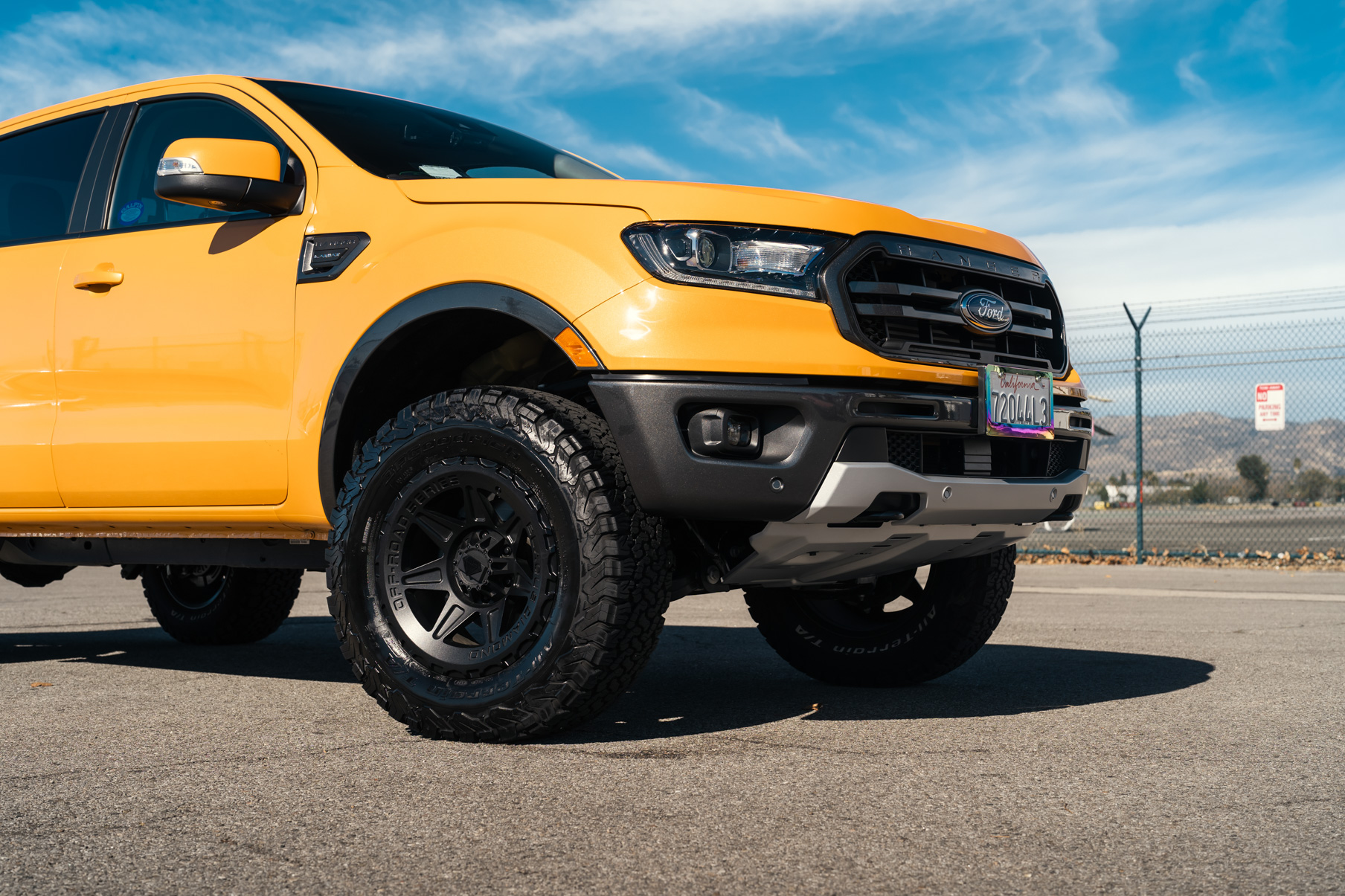 A 2022 Ford Ranger Lariat on Blaque Diamond BD-O102 Wheels in Textured Black