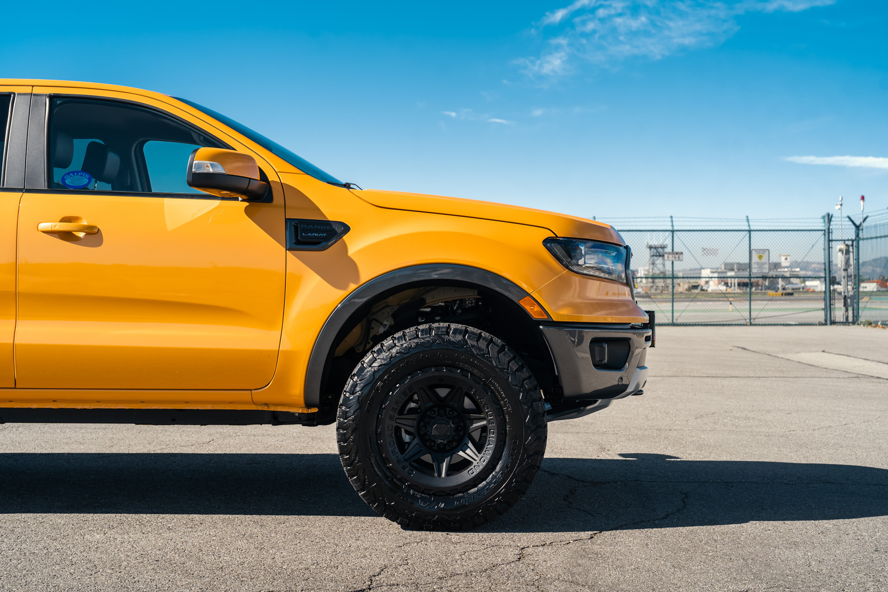 A 2022 Ford Ranger Lariat on Blaque Diamond BD-O102 Wheels in Textured Black