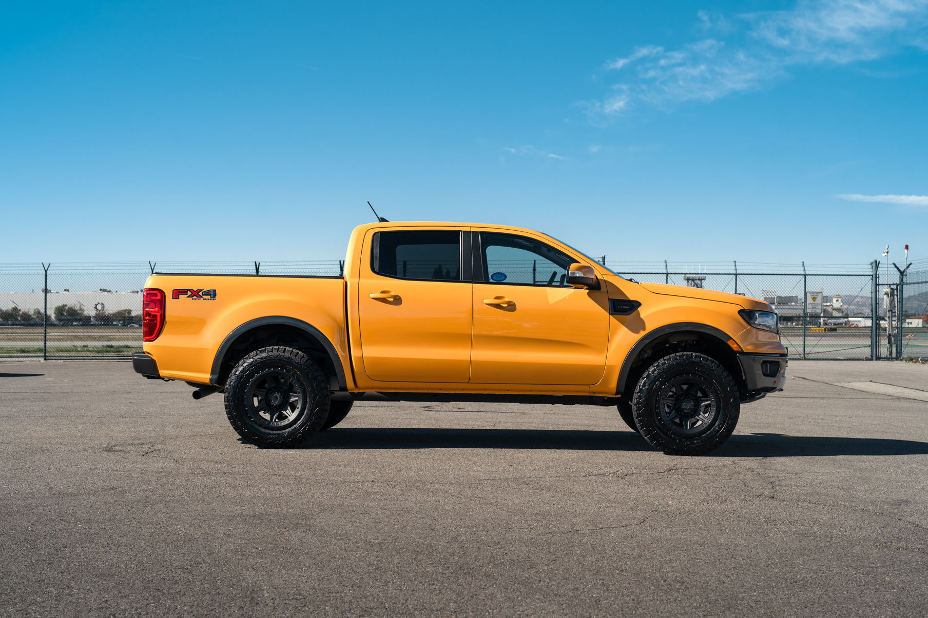 A 2022 Ford Ranger Lariat on Blaque Diamond BD-O102 Wheels in Textured Black