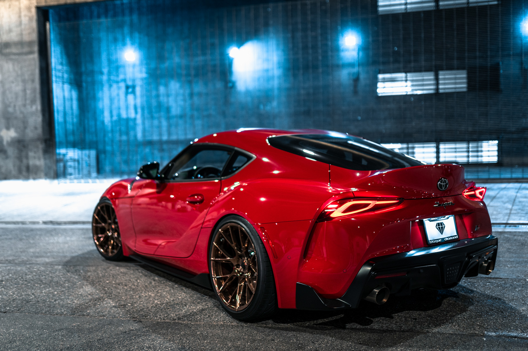 A 2020 Toyota Supra on Blaque Diamond BD-F18 20 Inch Polished Bronze Wheels