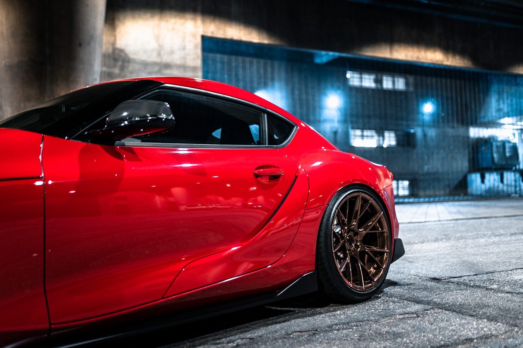 A 2020 Toyota Supra on Blaque Diamond BD-F18 20 Inch Polished Bronze Wheels