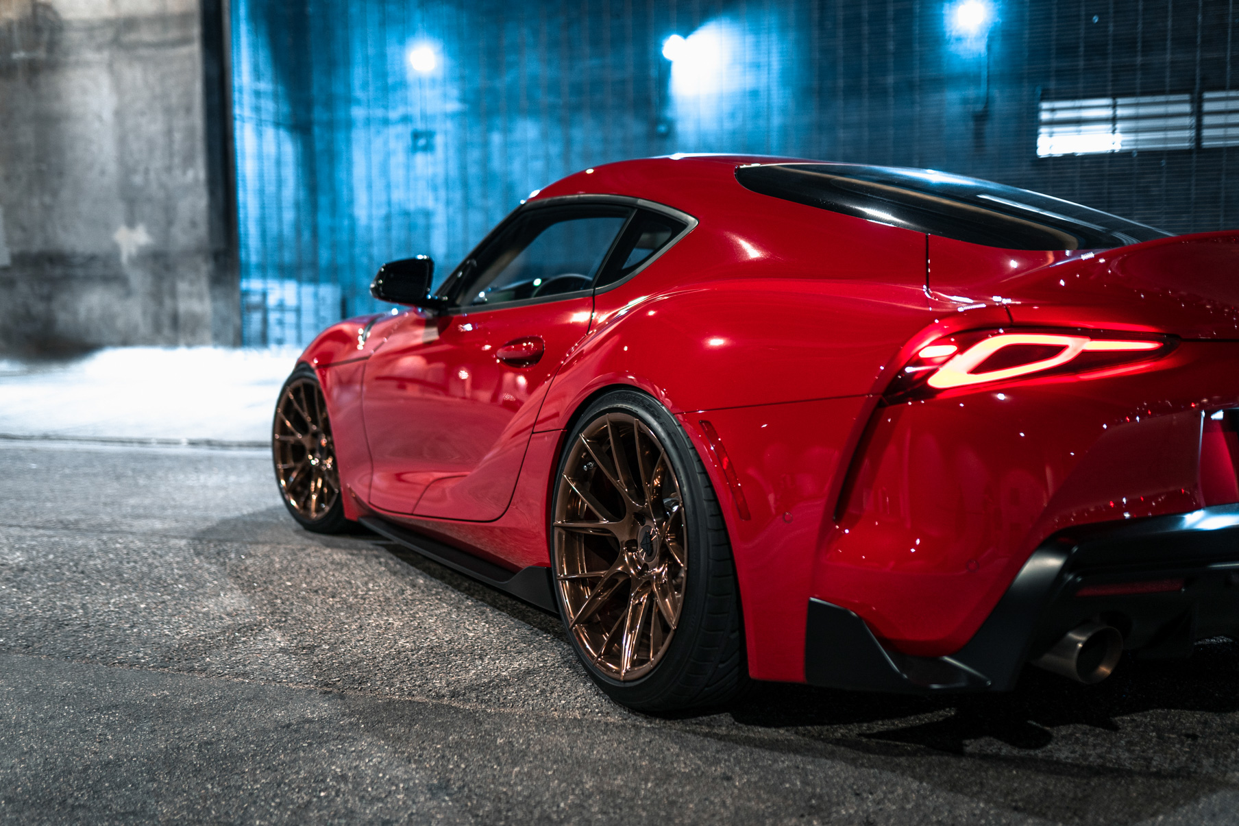 A 2020 Toyota Supra on Blaque Diamond BD-F18 20 Inch Polished Bronze Wheels