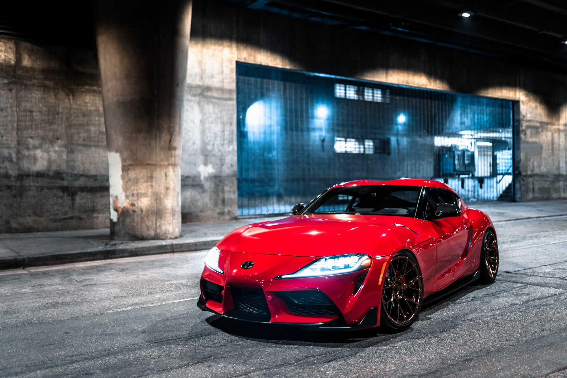 A 2020 Toyota Supra on Blaque Diamond BD-F18 20 Inch Polished Bronze Wheels