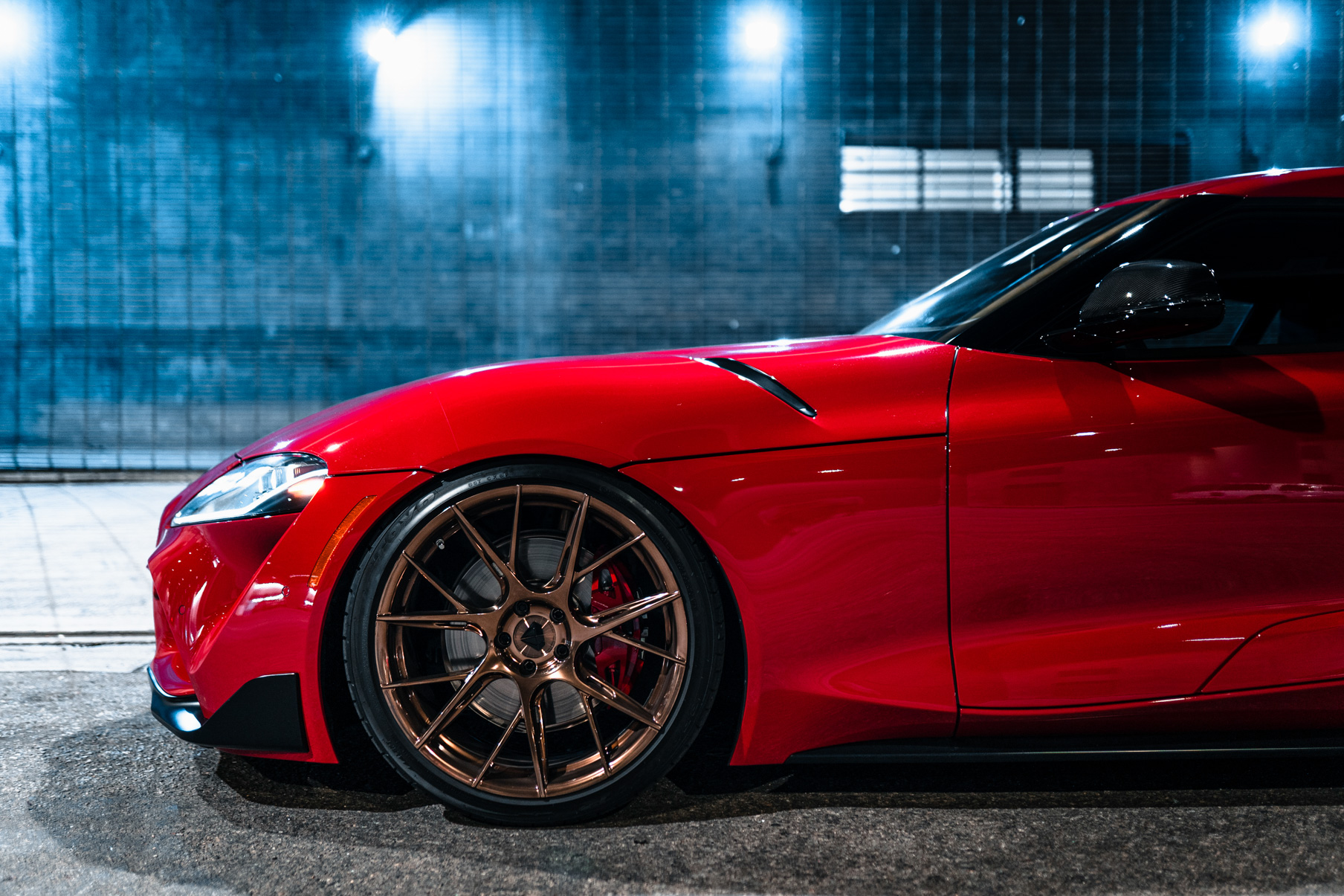 A 2020 Toyota Supra on Blaque Diamond BD-F18 20 Inch Polished Bronze Wheels