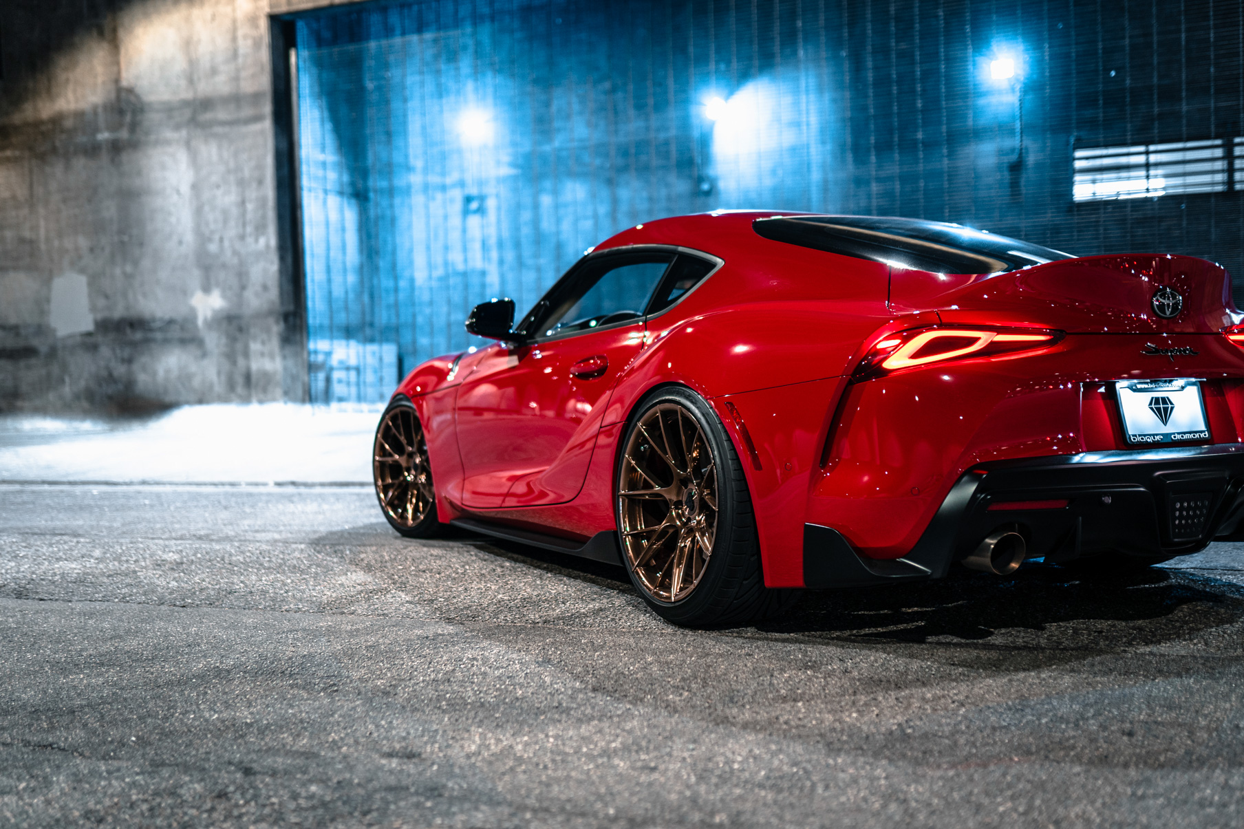 A 2020 Toyota Supra on Blaque Diamond BD-F18 20 Inch Polished Bronze Wheels