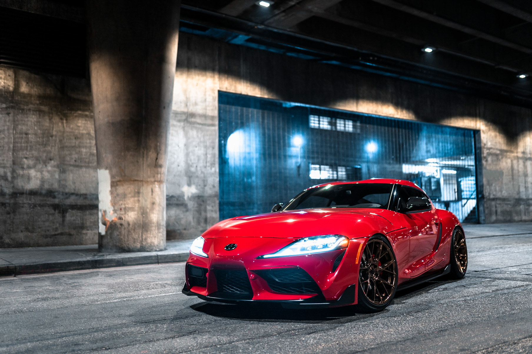 A 2020 Toyota Supra on Blaque Diamond BD-F18 20 Inch Polished Bronze Wheels