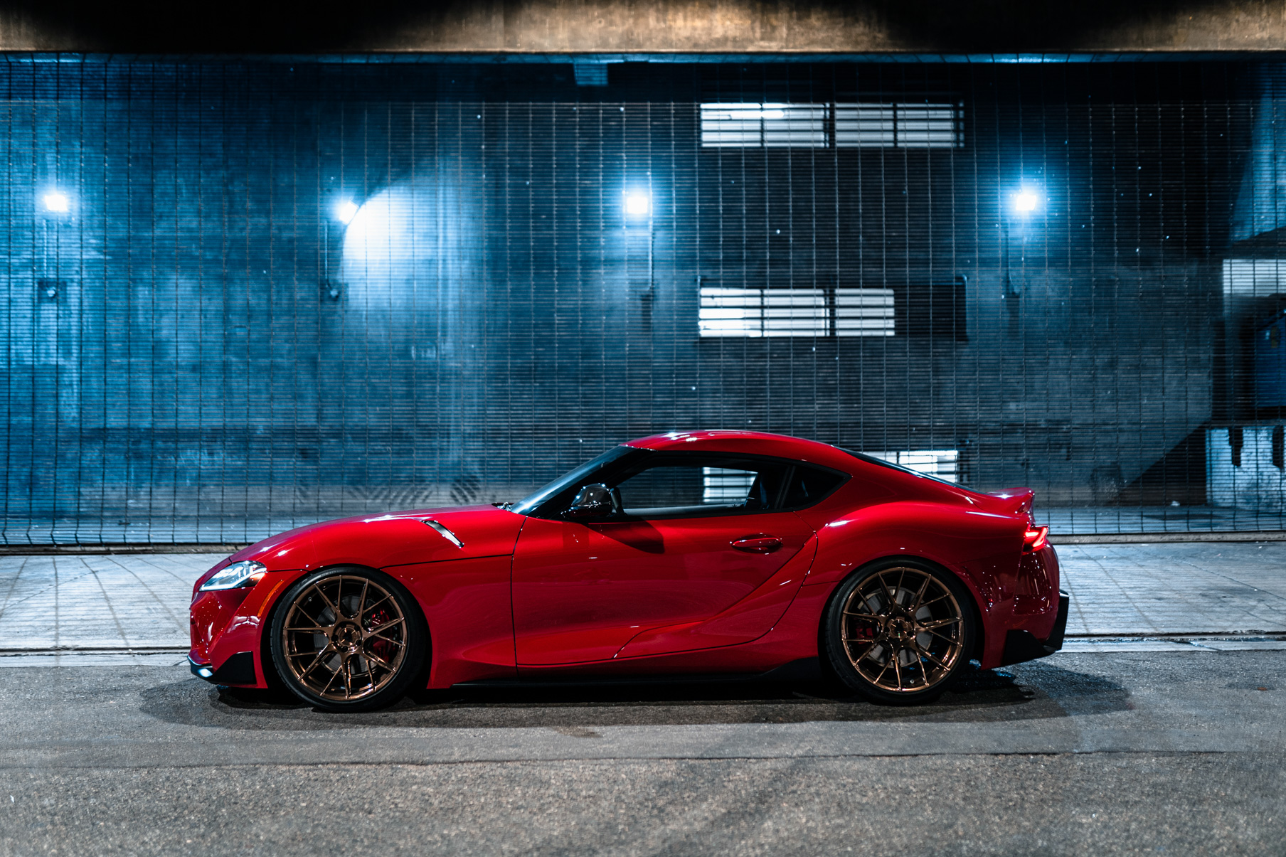 A 2020 Toyota Supra on Blaque Diamond BD-F18 20 Inch Polished Bronze Wheels