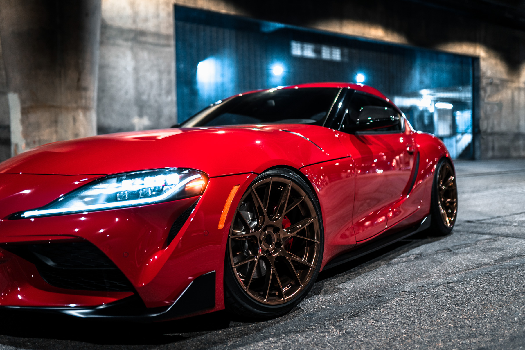 A 2020 Toyota Supra on Blaque Diamond BD-F18 20 Inch Polished Bronze Wheels