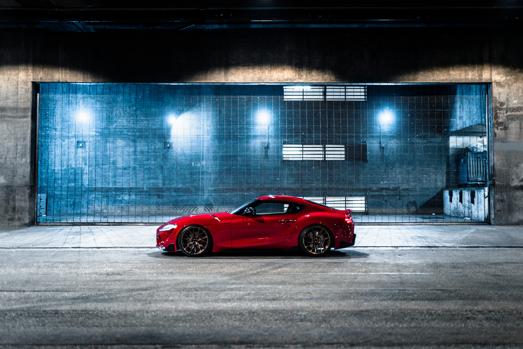 A 2020 Toyota Supra on Blaque Diamond BD-F18 20 Inch Polished Bronze Wheels